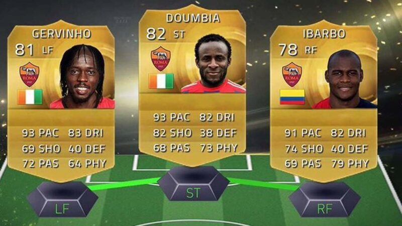 Gervinho, Doumbia, and Ibarbo in FUT 15 (Source: X/@@FIFA22_INFO)